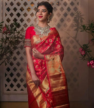 Load image into Gallery viewer, Bewitching Red Soft Banarasi Silk Saree With Stunner Blouse Piece