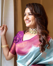 Load image into Gallery viewer, Splendiferous Sky Soft Silk Saree With Incredible Blouse Piece