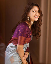 Load image into Gallery viewer, Splendiferous Sky Soft Silk Saree With Incredible Blouse Piece