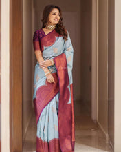 Load image into Gallery viewer, Splendiferous Sky Soft Silk Saree With Incredible Blouse Piece