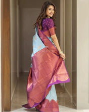 Load image into Gallery viewer, Splendiferous Sky Soft Silk Saree With Incredible Blouse Piece