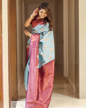 Load image into Gallery viewer, Splendiferous Sky Soft Silk Saree With Incredible Blouse Piece