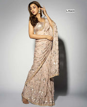 Load image into Gallery viewer, Bollywood Style Wedding Wear Embroidery And Sequence Worked Georgette Saree With Beautiful Lace And Sequence Worked Blouse - 6 COLOURS Available