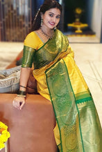 Load image into Gallery viewer, Yellow Banarasi Saree For Wedding & Festival Wear