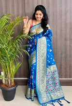 Load image into Gallery viewer, Kala Niketan Blue Smooth Silk Saree With Golden Zari Rich Pallu