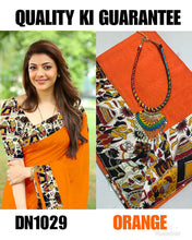 Load image into Gallery viewer, Kala Niketan Kajal Orange Kalamkari Printed Chanderi Silk Cotton Saree