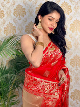 Load image into Gallery viewer, Beautiful Jacquard Festival & Party Wear Red Soft Silk Saree