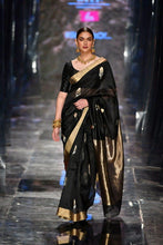 Load image into Gallery viewer, Kala Niketan Traditional Black Soft Silk Sari With Attached Blouse