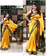 Load image into Gallery viewer, Yellow Silk Saree Traditional Kanchi Soft Silk Sari With Attached Blouse