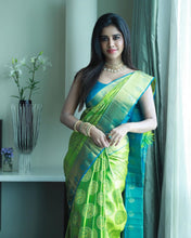 Load image into Gallery viewer, Kala Niketan Jolly Green Soft Silk Saree With Attached Blouse