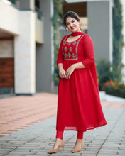 Load image into Gallery viewer, Georgette Silk Embroidery Work Kurti With Dupatta