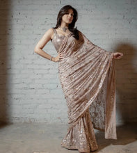 Load image into Gallery viewer, Bollywood Style Wedding Wear Embroidery And Sequence Worked Georgette Saree With Beautiful Lace And Sequence Worked Blouse - 6 COLOURS Available