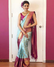 Load image into Gallery viewer, Kala Niketan Sky Blue Stylish Soft Saree With Attached Blouse for Woman
