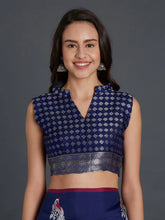 Load image into Gallery viewer, Kala Niketan Navy Blue Silk Blend Solid Banarasi Saree