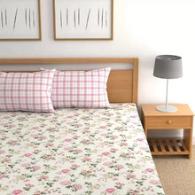 Load image into Gallery viewer, Pink Floral Cotton Blend Elastic Fitted King Bedsheet