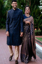 Load image into Gallery viewer, Kala Niketan Navy Blue Color Beautiful Stylish Art Soft Silk Designer Saree