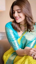 Load image into Gallery viewer, Kala Niketan Kajal Agrawal Yellow Color Silk Rich Pallu & Contrast Border Saree
