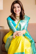 Load image into Gallery viewer, Kala Niketan Kajal Agrawal Yellow Color Silk Rich Pallu & Contrast Border Saree