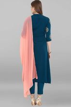 Load image into Gallery viewer, Womens Turquoise Blue Poly Crepe Kurta With Pant And Dupatta (Size Availabale From S To 6XL)