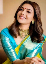 Load image into Gallery viewer, Kala Niketan Kajal Agrawal Yellow Color Silk Rich Pallu & Contrast Border Saree