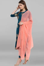 Load image into Gallery viewer, Womens Turquoise Blue Poly Crepe Kurta With Pant And Dupatta (Size Availabale From S To 6XL)