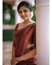 Load image into Gallery viewer, Kala Niketan Hypnotic Wine Soft Banarasi Silk Saree With Intricate Blouse Piece