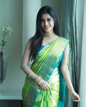 Load image into Gallery viewer, Kala Niketan Jolly Green Soft Silk Saree With Attached Blouse