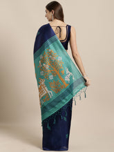 Load image into Gallery viewer, Kala Niketan Navy Blue & Teal Green Art Silk Woven Design Khadi Saree