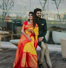 Load image into Gallery viewer, Kala Niketan Amora Yellow Archaic Traditional kanchi Soft Silk Sari With Attached Blouse