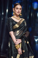 Load image into Gallery viewer, Kala Niketan Traditional Black Soft Silk Sari With Attached Blouse