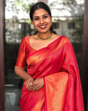 Load image into Gallery viewer, TOMETO RED SAREE WITH COPPER ZARI WEAVING