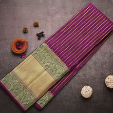 Load image into Gallery viewer, Traditional Kanchipuram Wine Soft Lichi Silk Sari With Attached Blouse