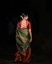 Load image into Gallery viewer, JERRY GREEN SAREE WITH COPPER RICH BORDER