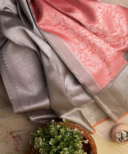 Load image into Gallery viewer, Kala Niketan Peach Archaic Traditional Kanchi Soft Silk Sari With Attached Blouse