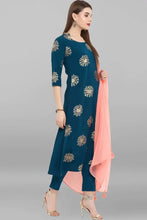 Load image into Gallery viewer, Womens Turquoise Blue Poly Crepe Kurta With Pant And Dupatta (Size Availabale From S To 6XL)