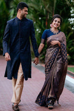 Load image into Gallery viewer, Kala Niketan Navy Blue Color Beautiful Stylish Art Soft Silk Designer Saree