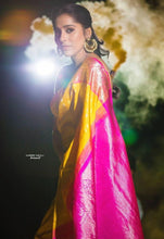 Load image into Gallery viewer, Kala Niketan Yellow Traditional Kanchi Soft Silk Sari With Attached Blouse