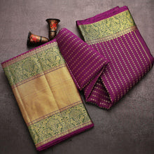 Load image into Gallery viewer, Traditional Kanchipuram Wine Soft Lichi Silk Sari With Attached Blouse