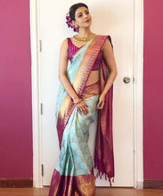 Load image into Gallery viewer, Kala Niketan Sky Blue Stylish Soft Saree With Attached Blouse for Woman