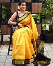 Load image into Gallery viewer, Yellow Silk Saree Traditional Kanchi Soft Silk Sari With Attached Blouse