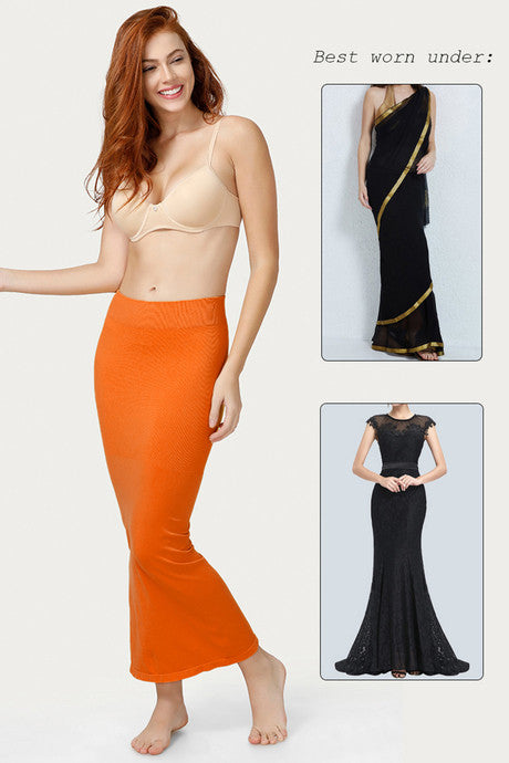 Women Saree Shapewear with Side Slit in Orange (Fish Cut Petticoat