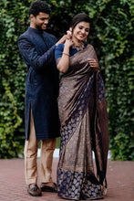 Load image into Gallery viewer, Kala Niketan Navy Blue Color Beautiful Stylish Art Soft Silk Designer Saree