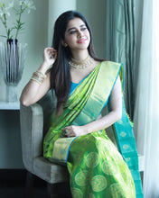 Load image into Gallery viewer, Kala Niketan Jolly Green Soft Silk Saree With Attached Blouse
