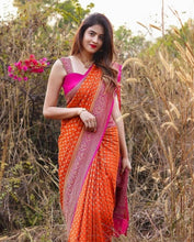 Load image into Gallery viewer, Kala Niketan Cherry Archaic Traditional Kanchi Soft Silk Sari With Attached Blouse