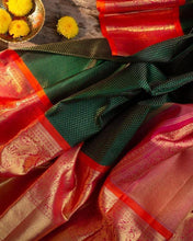 Load image into Gallery viewer, Kala Niketan New SOFT SILK FLORAL BROCADE GREEN SAREE WITH RED BLOUSE