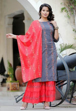 Load image into Gallery viewer, Celebrity Style Latest Fashion Rayon Kurta with Sharara and Duppata (S To 7XL Size Available)