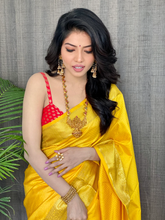 Load image into Gallery viewer, Kala Niketan Yellow Smooth Silk Saree With Golden Zari Border