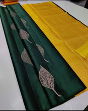 Load image into Gallery viewer, Leaf Green N Yellow Soft Lichi Silk Saree Festive Wear