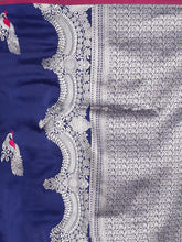 Load image into Gallery viewer, Kala Niketan Navy Blue Silk Blend Solid Banarasi Saree