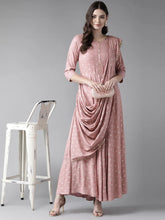 Load image into Gallery viewer, Pink & Golden Printed Maxi Dress With Attached Dupatta